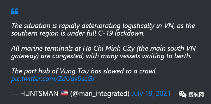 越南疫情暴發(fā)多地封城，工廠關閉，最大港擁堵加劇