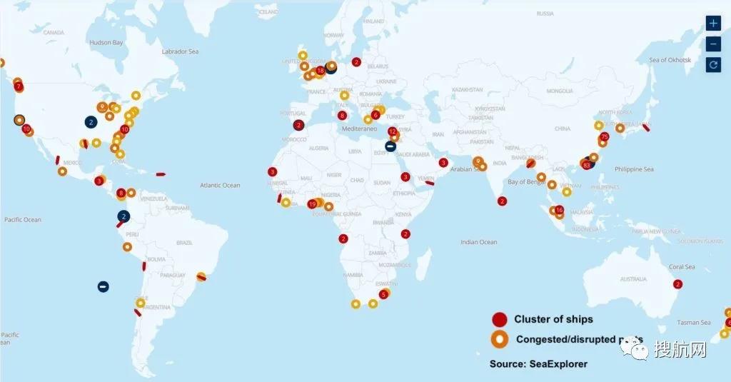 班輪擁堵蔓延全球，101個港口報告堵塞，304艘船排隊等候泊位