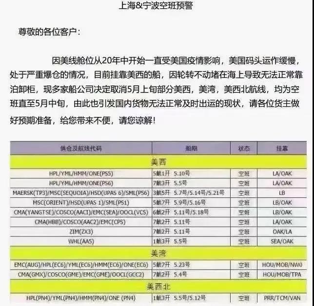 9周內(nèi)停航92個(gè)航次，附寧波港五一期間各船公司停航計(jì)劃