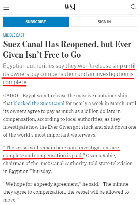 長賜輪貨主崩潰！蘇伊士運(yùn)河管理局：談不攏賠償就不放船！