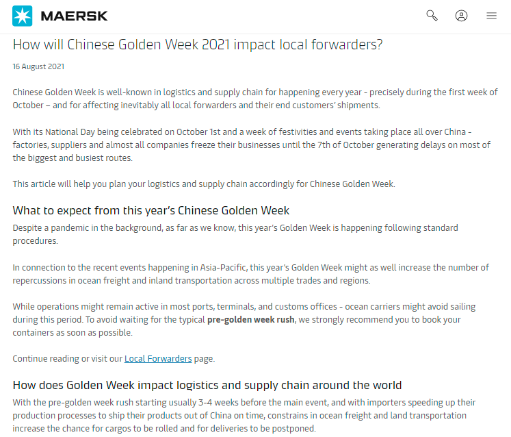 黃金周！馬士基建議盡快預(yù)訂集裝箱！多家船公司開始征收上調(diào)多項(xiàng)附加費(fèi)