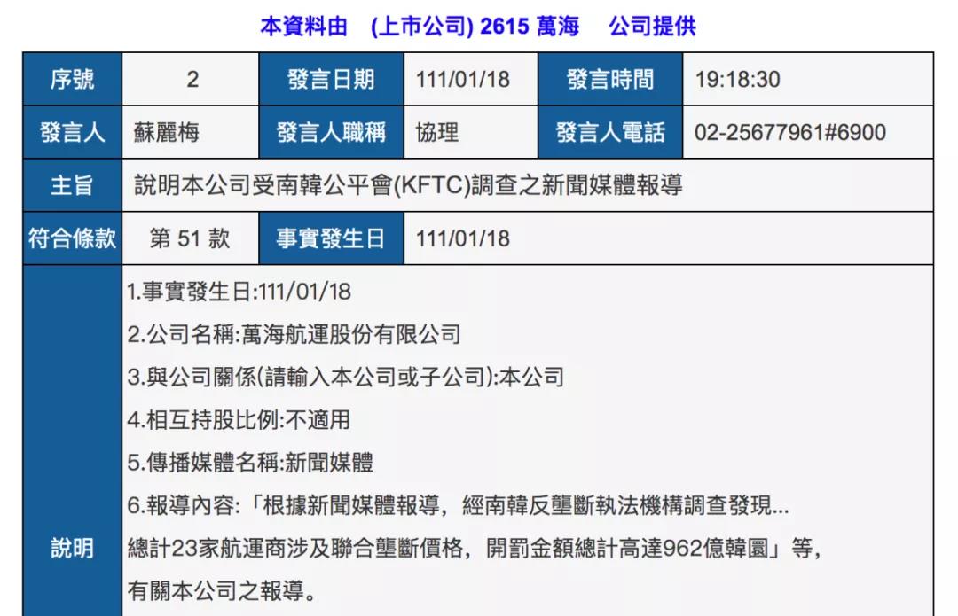 萬(wàn)海、長(zhǎng)榮、陽(yáng)明回應(yīng)遭韓國(guó)處罰，陽(yáng)明考慮上訴