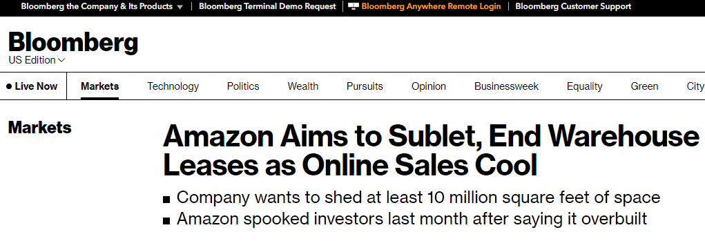 擴張過度！亞馬遜倉儲嚴重過剩，欲終止多個倉庫租約