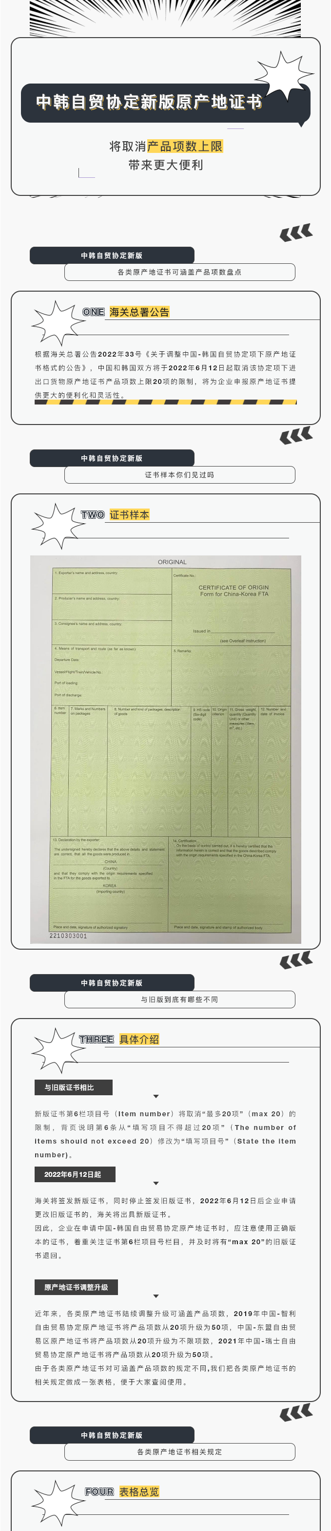 中韓自貿(mào)協(xié)定新版原產(chǎn)地證書將取消產(chǎn)品項(xiàng)數(shù)上限，帶來更大便利