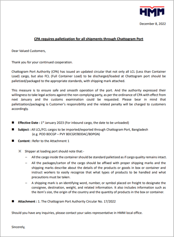 注意！1月1日起，所有通過吉大港的貨物均需采用托盤運輸