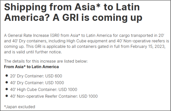 赫伯羅特一個(gè)月內(nèi)兩次宣布上調(diào)該航線GRI，最新漲價(jià)50%！