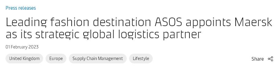 馬士基宣布成為該全球時(shí)尚品牌的戰(zhàn)略物流合作伙伴