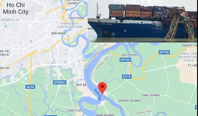 4個集裝箱落水，多個集裝箱受損！越南一集裝箱船與在建大橋塔吊相撞