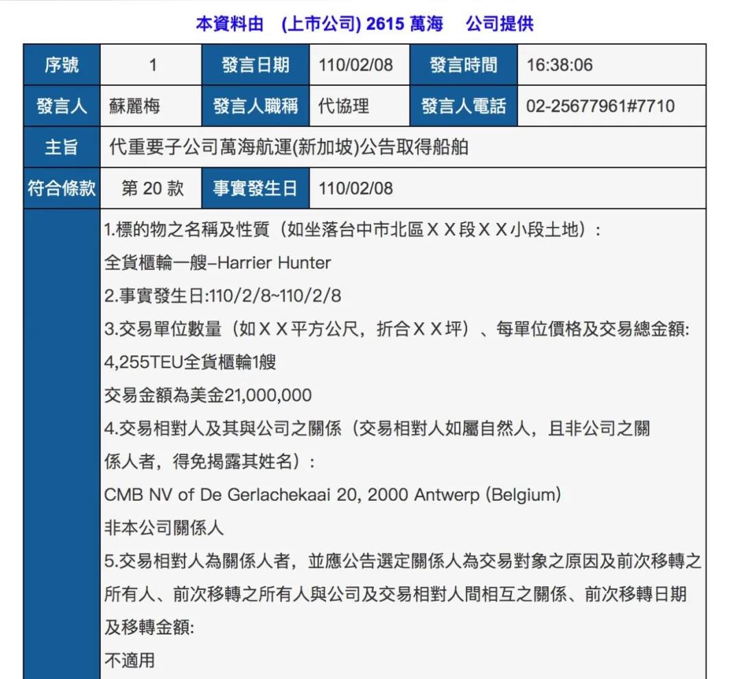 萬(wàn)海航運(yùn)又買船訂箱，將拓展跨太航線！