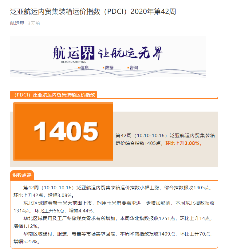 掌握內(nèi)貿(mào)集運(yùn)市場風(fēng)向標(biāo)，都在這個(gè)指數(shù)里了！