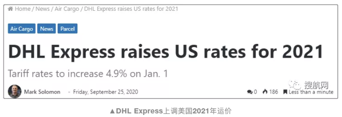再上調(diào)！UPS附加費(fèi)大幅上漲，DHL Express運(yùn)價(jià)上調(diào)4.9％